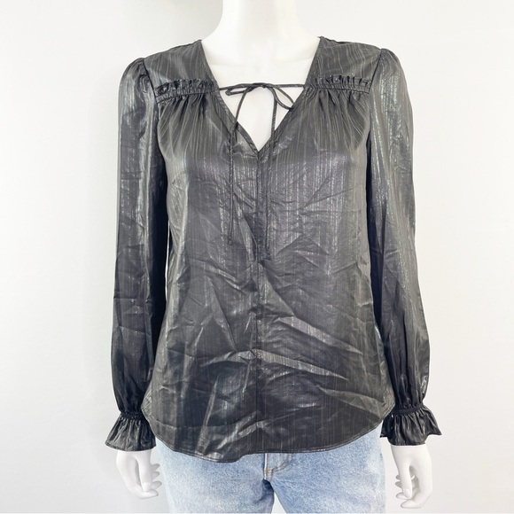 Current Air Anthropologie BRISTOL Blouse Size S Black Metallic Shimmer New - Picture 2 of 13